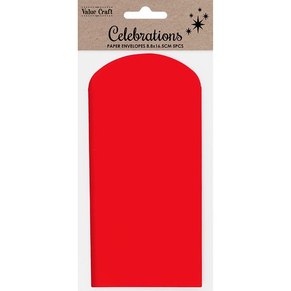 XMAS ENVELOPES 8.8x16.5CM RED 5PCS