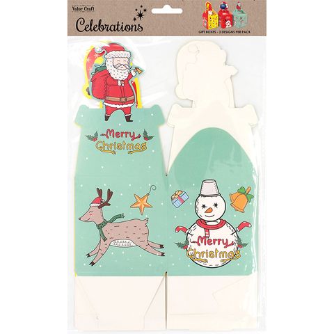 XMAS PAPER BOXES 3D TOPS ASST 3PCS