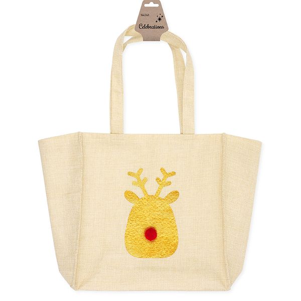 XMAS LARGE TOTE BAG GOLD REINDEER 1PC