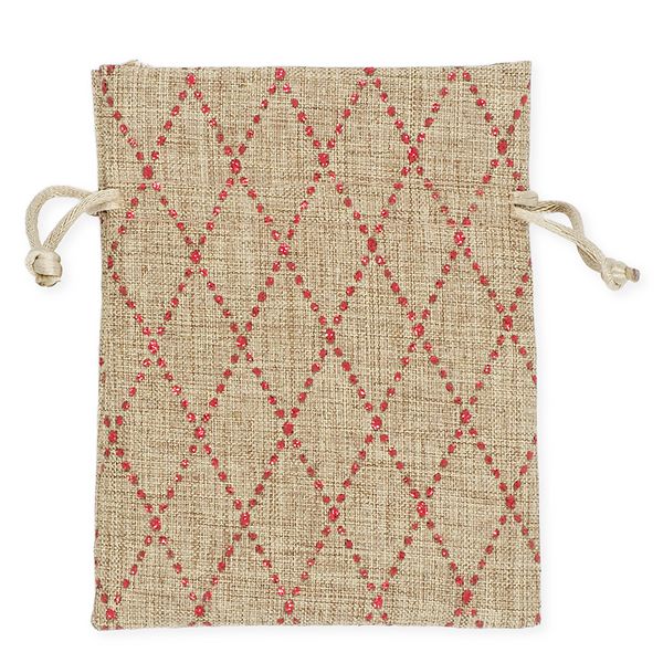 XMAS BAG JUTE 10x12.5CM RED DIAMONDS 2PC