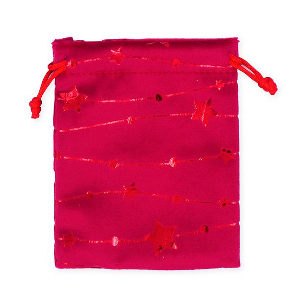 XMAS BAG VELVET 10x12.5CM RED STARS 2PC