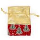 XMAS BAG FABRIC 10x12.5CM GOLD TREES 2PC