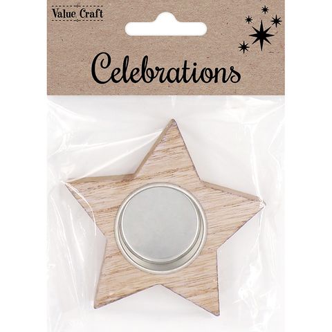 XMAS WOOD TEALIGHT HOLDER STAR 1PC