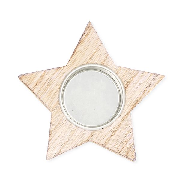 XMAS WOOD TEALIGHT HOLDER STAR 1PC