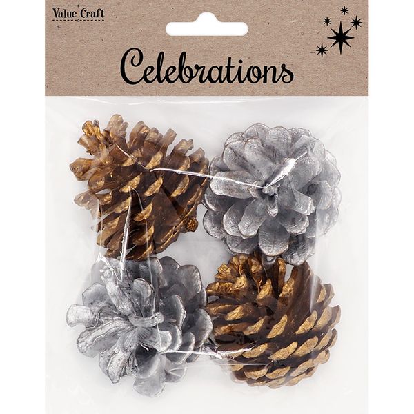 XMAS METALLIC PINECONES 4PCS