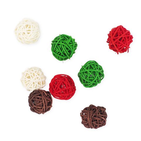 XMAS WICKER DECO BALLS ASSORTED 8PCS