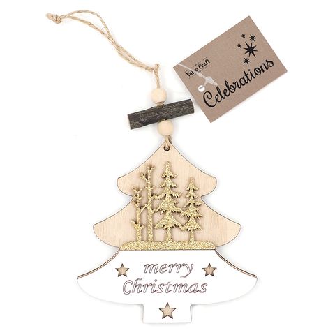 XMAS WOOD ORNAMENT TREE GOLD 1PC