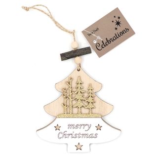 XMAS WOOD ORNAMENT TREE GOLD 1PC