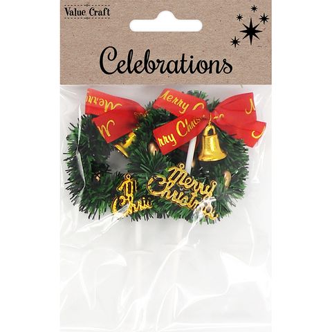 XMAS MINI WREATH CAKE TOPPER 2PCS