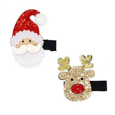 XMAS GLITTER HAIRCLIPS SANTA DEER 2PCS