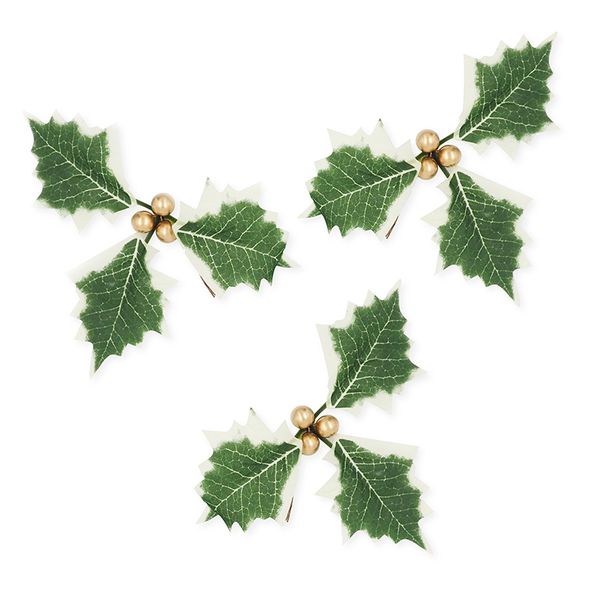 XMAS LARGE HOLLY LEAF GOLD BERRY 4PCS