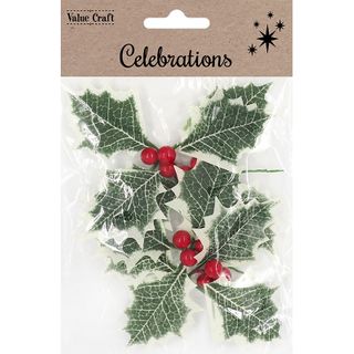 XMAS LARGE HOLLY LEAF RED BERRY 4PCS