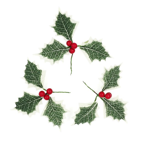 XMAS LARGE HOLLY LEAF RED BERRY 4PCS