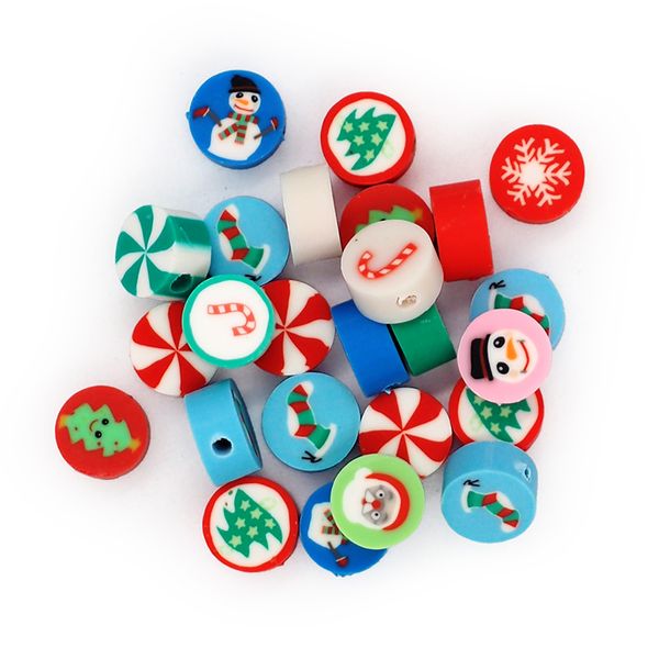 XMAS POLYMER CLAY BEAD ROUND MOTIFS 25PC