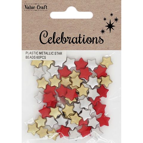 XMAS PLASTIC METALLIC STAR BEADS 60PCS