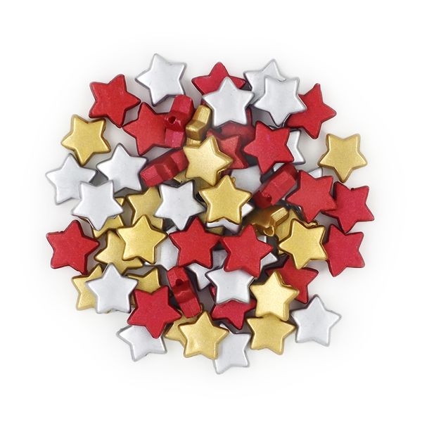 XMAS PLASTIC METALLIC STAR BEADS 60PCS