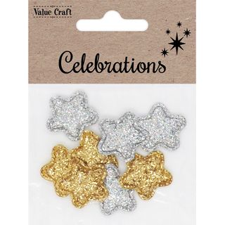 XMAS FELT GLITTER SHAPES MINI STARS 8PCS