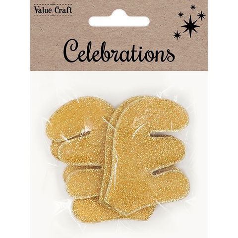 XMAS FELT SHAPES 71MM ANTLERS GOLD 4PCS