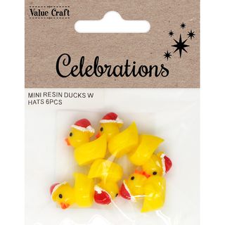 XMAS MINI RESIN DUCKS W HATS 6PCS