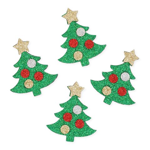 XMAS FELT GLITTER SHAPES TREES 4PCS