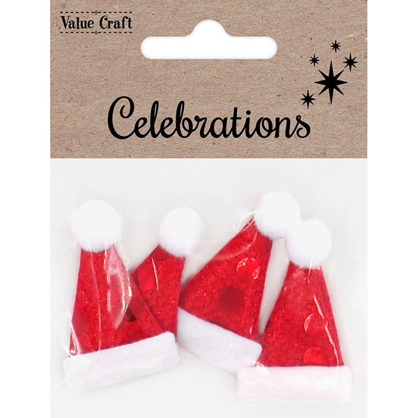 XMAS FELT SHAPES SANTA HAT 4PCS