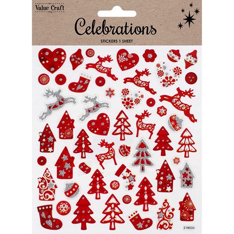 XMAS GLITER STICKERS TRADITIONAL RED 1SH