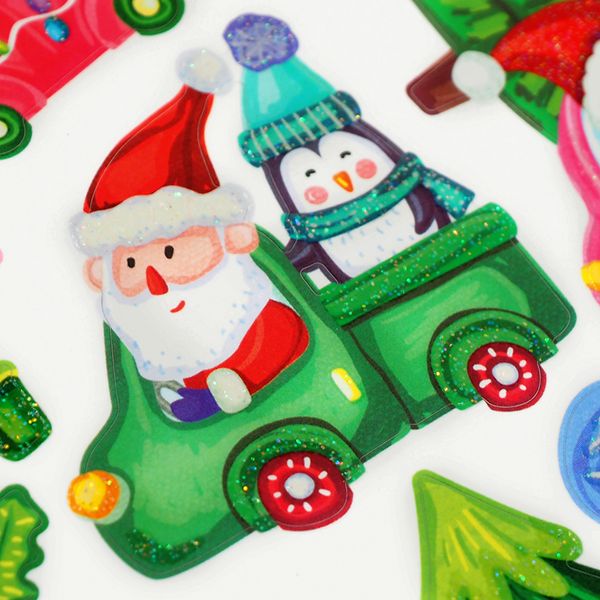 XMAS GLITTER STICKERS WHIMSICAL CARS 1SH