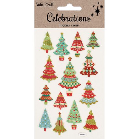 XMAS PUFFY STICKERS TREES 1SH