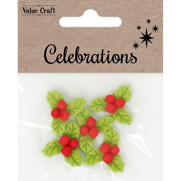 XMAS MINI POLYMER CLAY HOLLY 5PCS