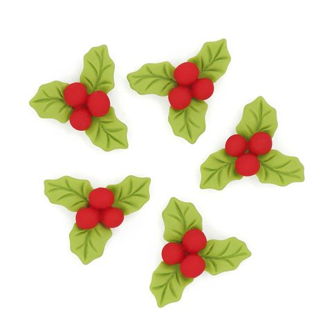 XMAS MINI POLYMER CLAY HOLLY 5PCS