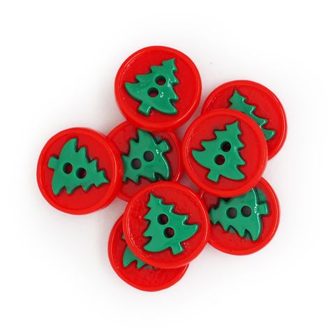 XMAS BUTTONS TREE DESIGN 20MM RED 8PCS