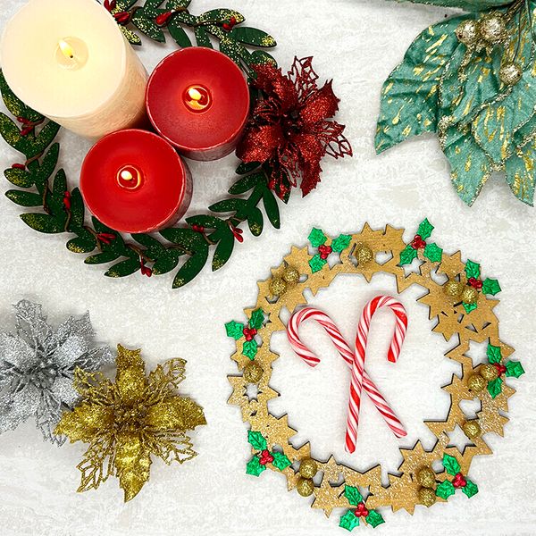 XMAS MDF 21CM LEAF WREATH 1PC