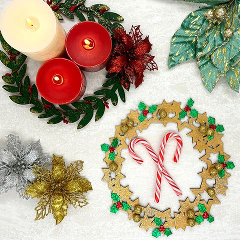 XMAS MDF 21CM STAR WREATH 1PC