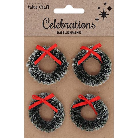 XMAS MINI WREATH EMBELLISHMENTS 4PCS