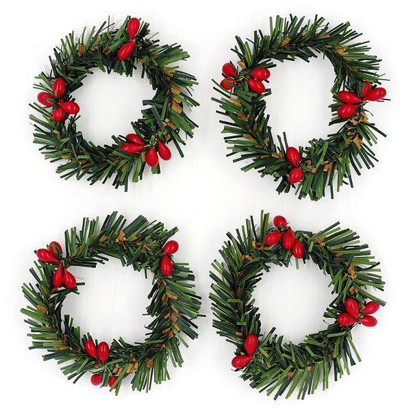 XMAS MINI WREATHS W HOLLY 4PCS