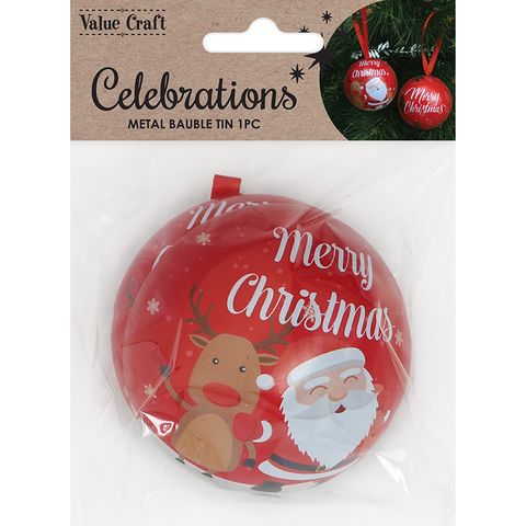 XMAS HANGING BAUBLE TIN SANTA 1PC