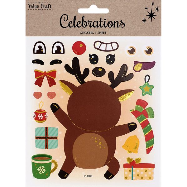 XMAS SILLY FACE STICKERS REINDEER 1SH