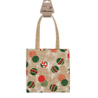 XMAS JUTE TOTE BAG 20X20CM BAUBLES 1PC