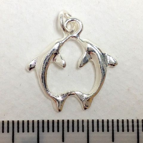 Metal Charms 2Dolphins Silver Med Pkt2