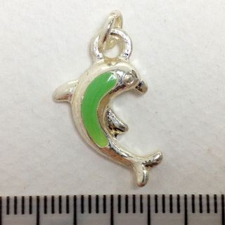Metal Charms Dolphin Silver/GRN Med Pkt2