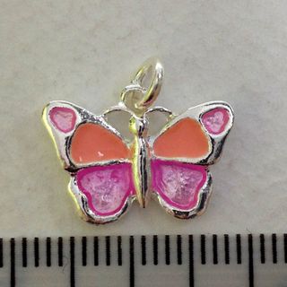 Metal Charms Bfly Silver/Pink Sml Pkt2