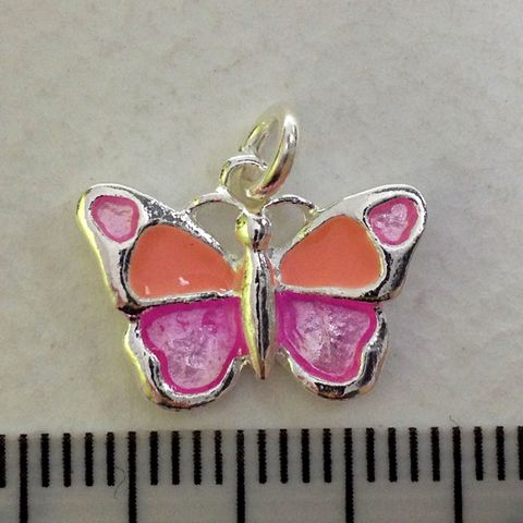 Metal Charms Bfly Silver/Pink Sml Pkt2