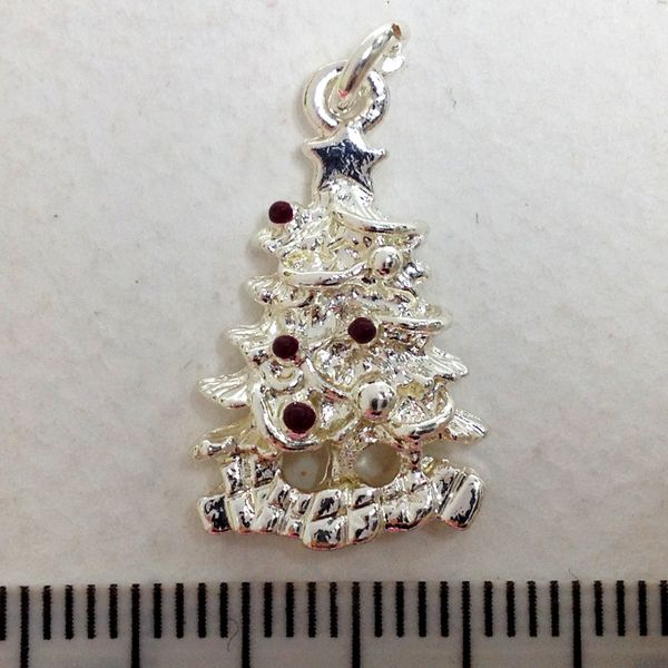 Metal Charms XmasTree Silver Medium Pkt2