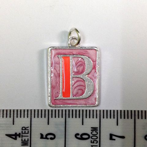 Metal Charms Initial B SiIver/Pink Pkt10