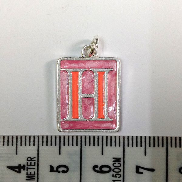 Metal Charms Initial H SiIver/Pink Pkt10