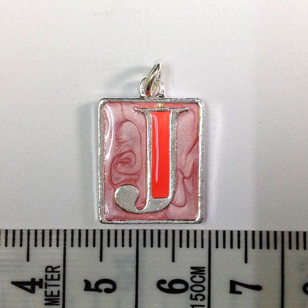 Metal Charms Initial J SiIver/Pink Pkt10