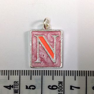 Metal Charms Initial N SiIver/Pink Pkt10