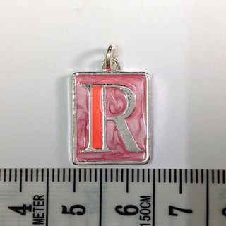 Metal Charms Initial R SiIver/Pink Pkt10