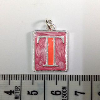 Metal Charms Initial T SiIver/Pink Pkt10