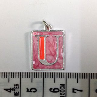 Metal Charms Initial U SiIver/Pink Pkt10